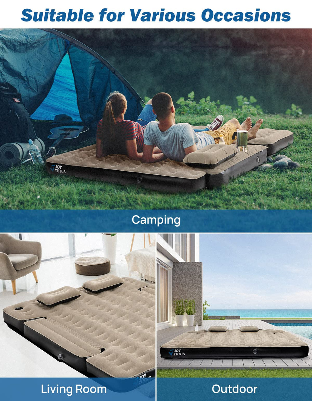 JOYTUTUS truck-bed air mattress camel-black design closeup highlights color variation for home and outdoors