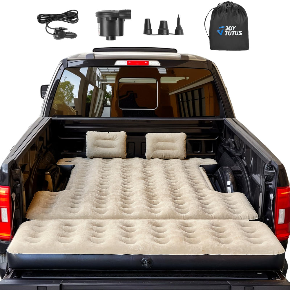 joytutus truck bed air mattress extended tailgate demonstrates expanded camping space