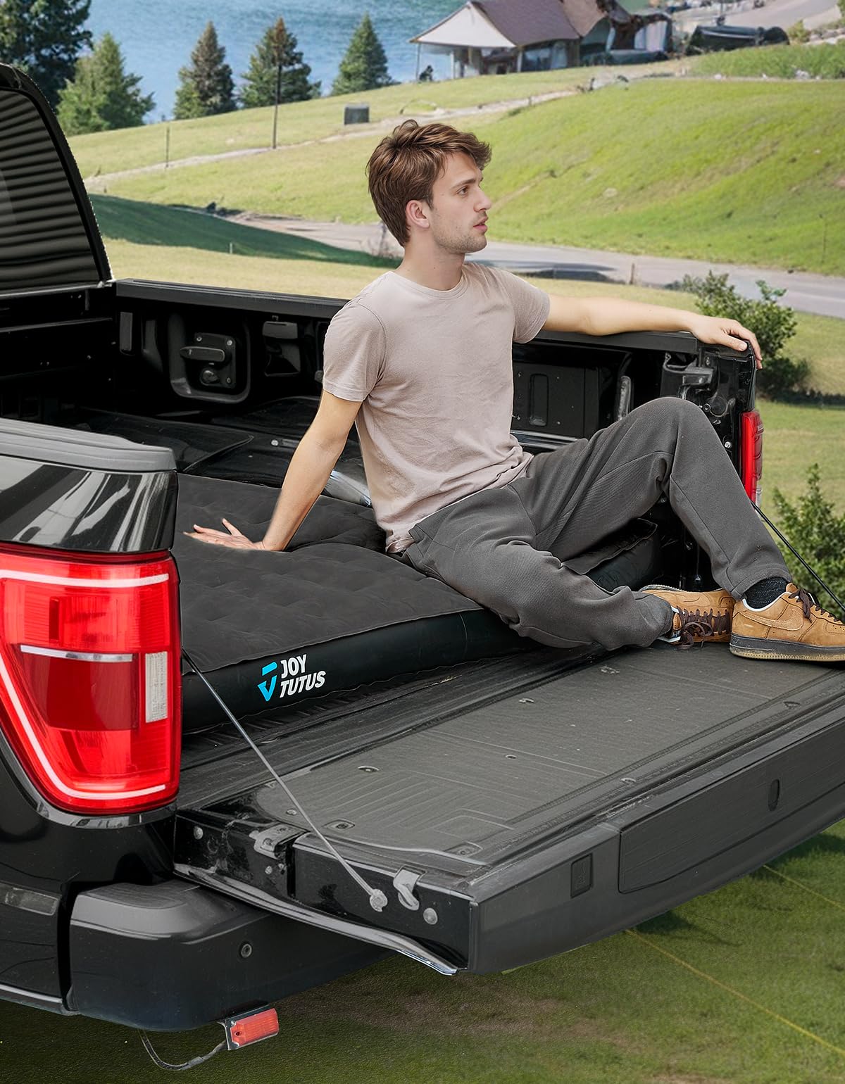 JOYTUTUS truck bed air mattress installed in tent for camping setup