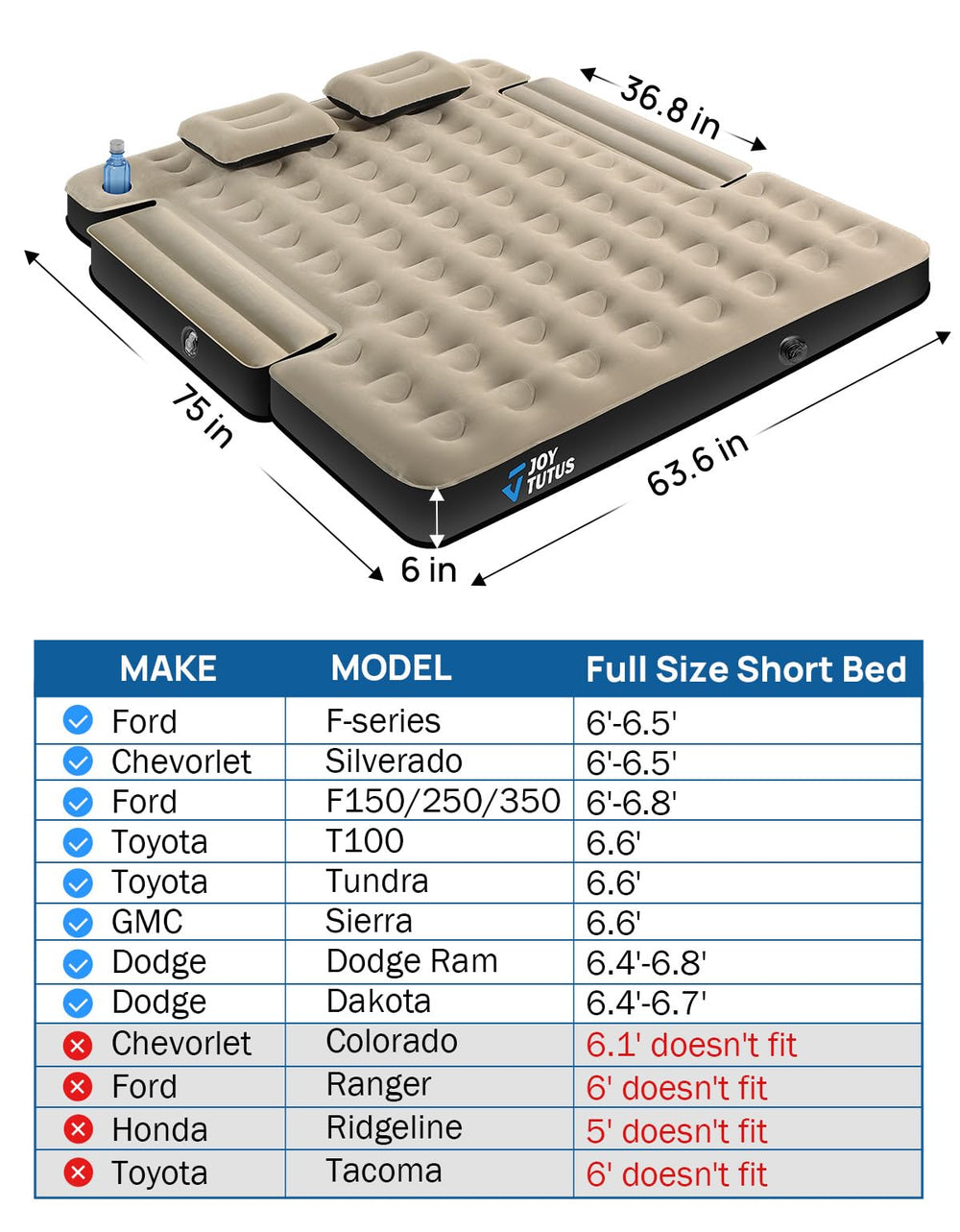 JOYTUTUS truck-bed air mattress velvet-flocking fabric closeup conveys plush comfort under the stars