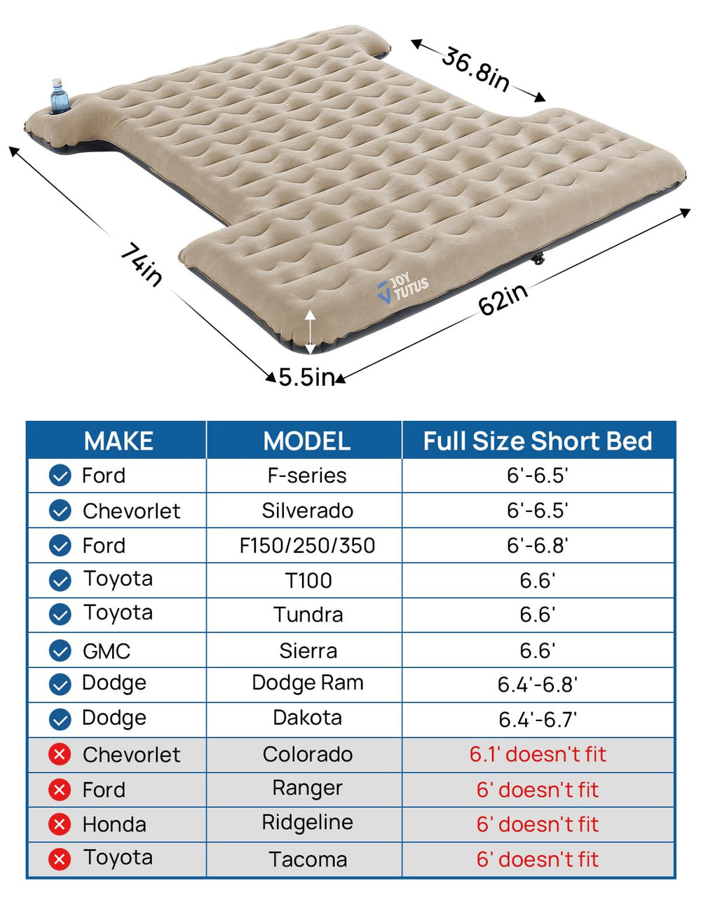 JOYTUTUS Upgraded Light Truck Bed Air Mattress camel built-in cup holder supports easy hydration during trips.