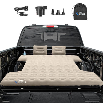 JOYTUTUS Upgraded Light Truck Bed Air Mattress camel front view offers plush support on road trips.