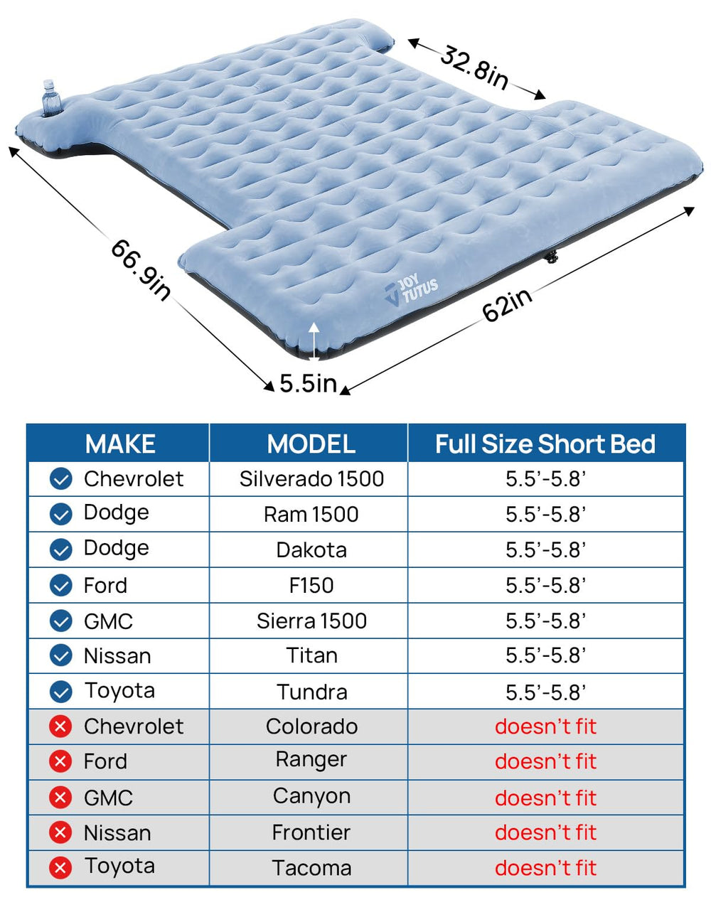 JOYTUTUS upgraded light truck bed mattress cavity design with three chambers minimizes leaks and boosts durability.