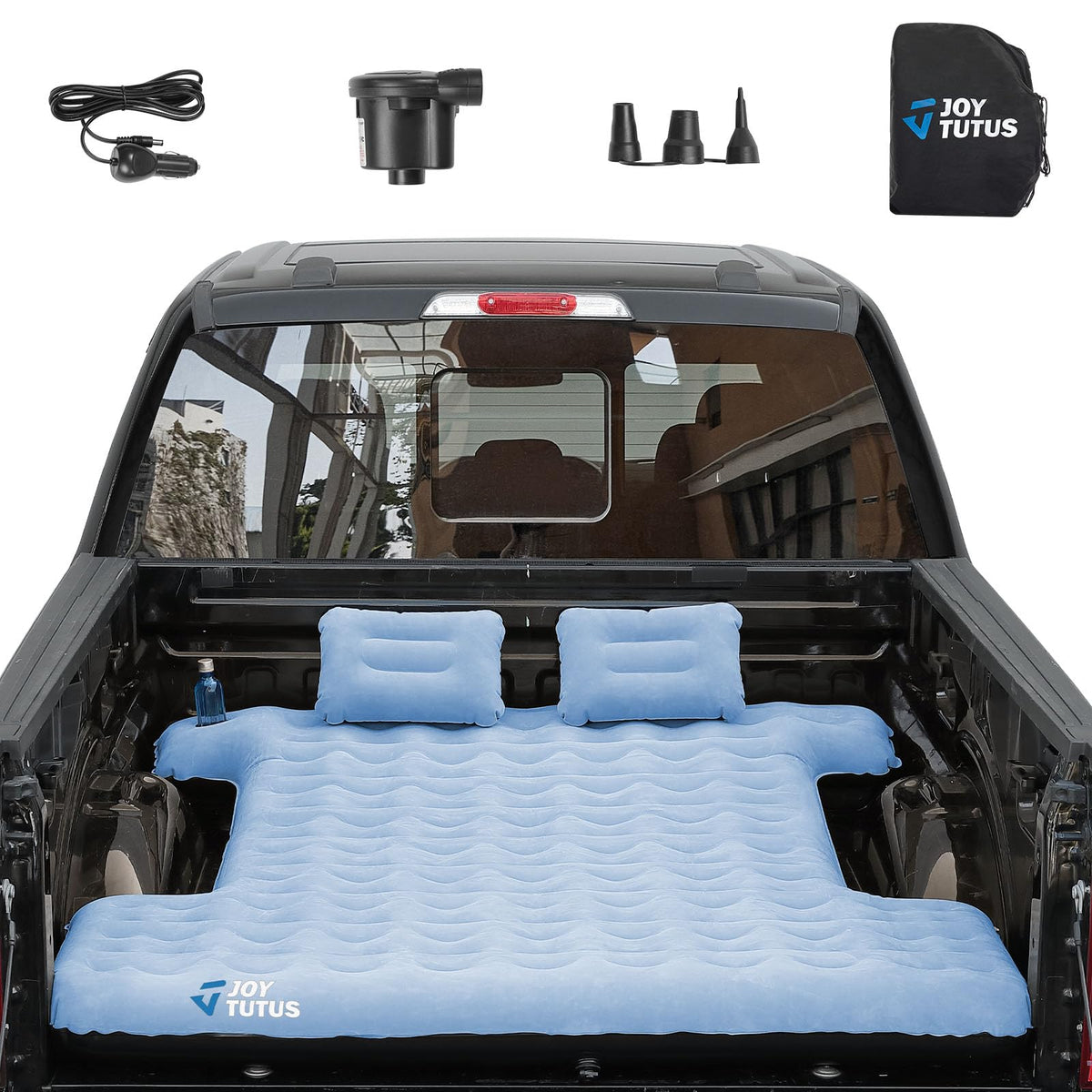 JOYTUTUS upgraded light truck bed mattress front view for sturdy comfort on road trips.