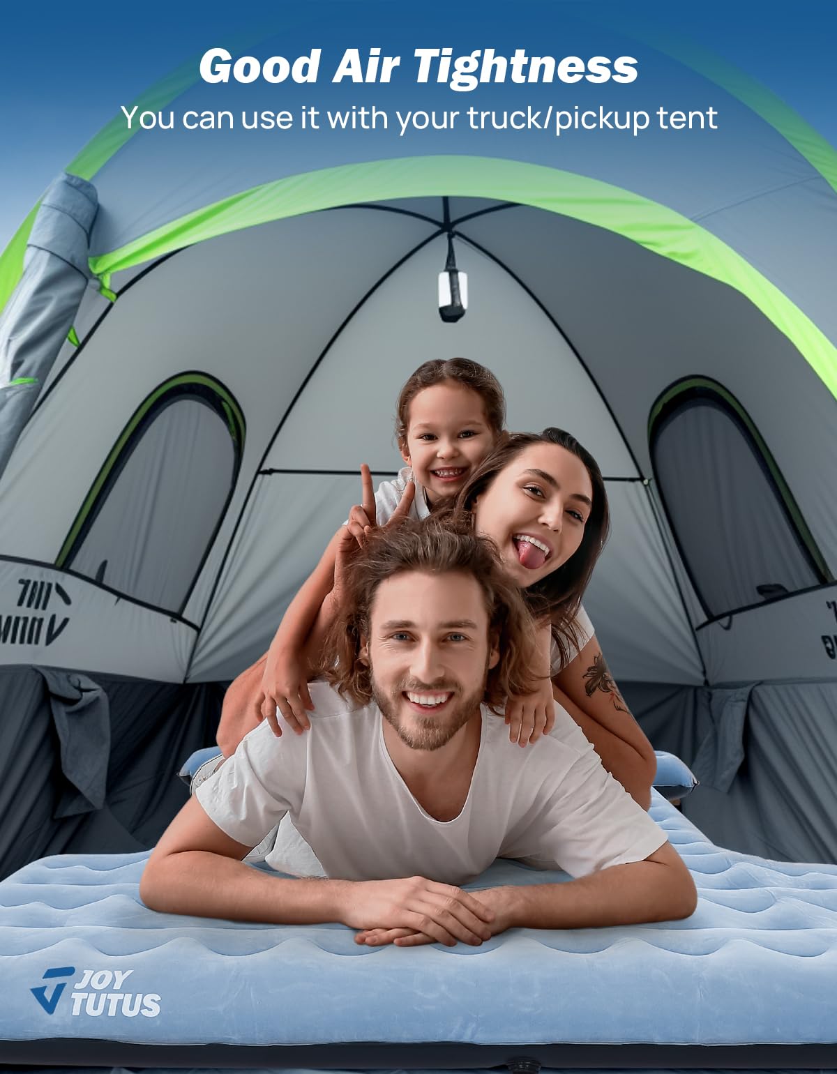 JOYTUTUS upgraded light truck bed mattress two inflatable pillows provide neck support for restful naps outdoors.