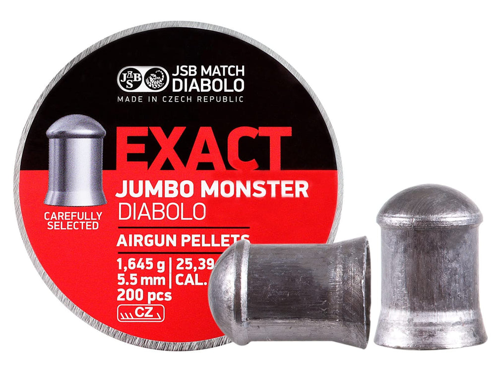 JSB Match Diabolo Exact Jumbo Monster .22 Cal pellets, 25.39 grains, domed, 200ct