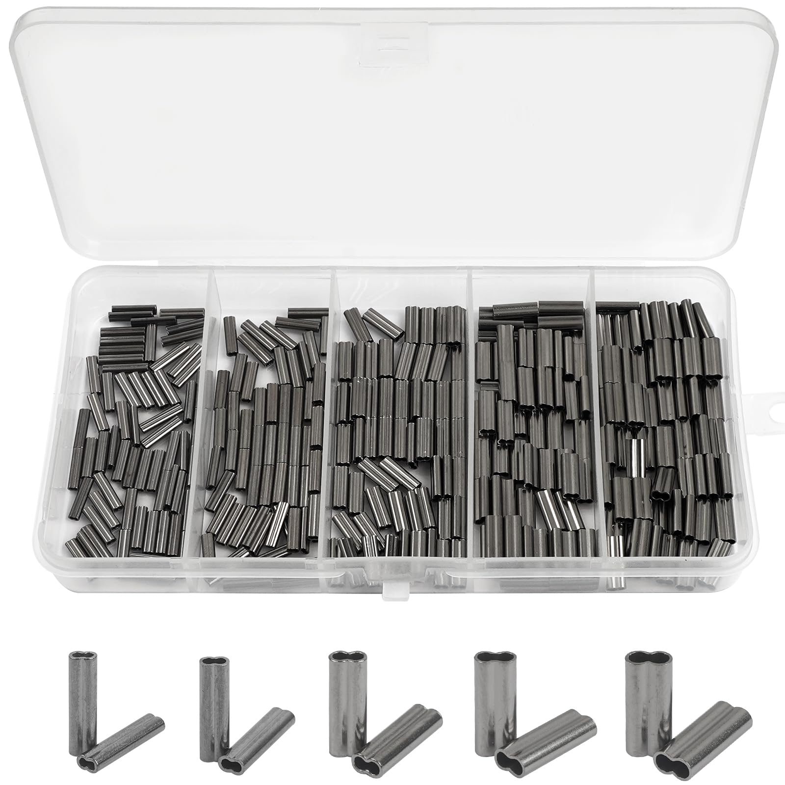JSHANMEI 500pcs double barrel crimp sleeves kit in a storage box