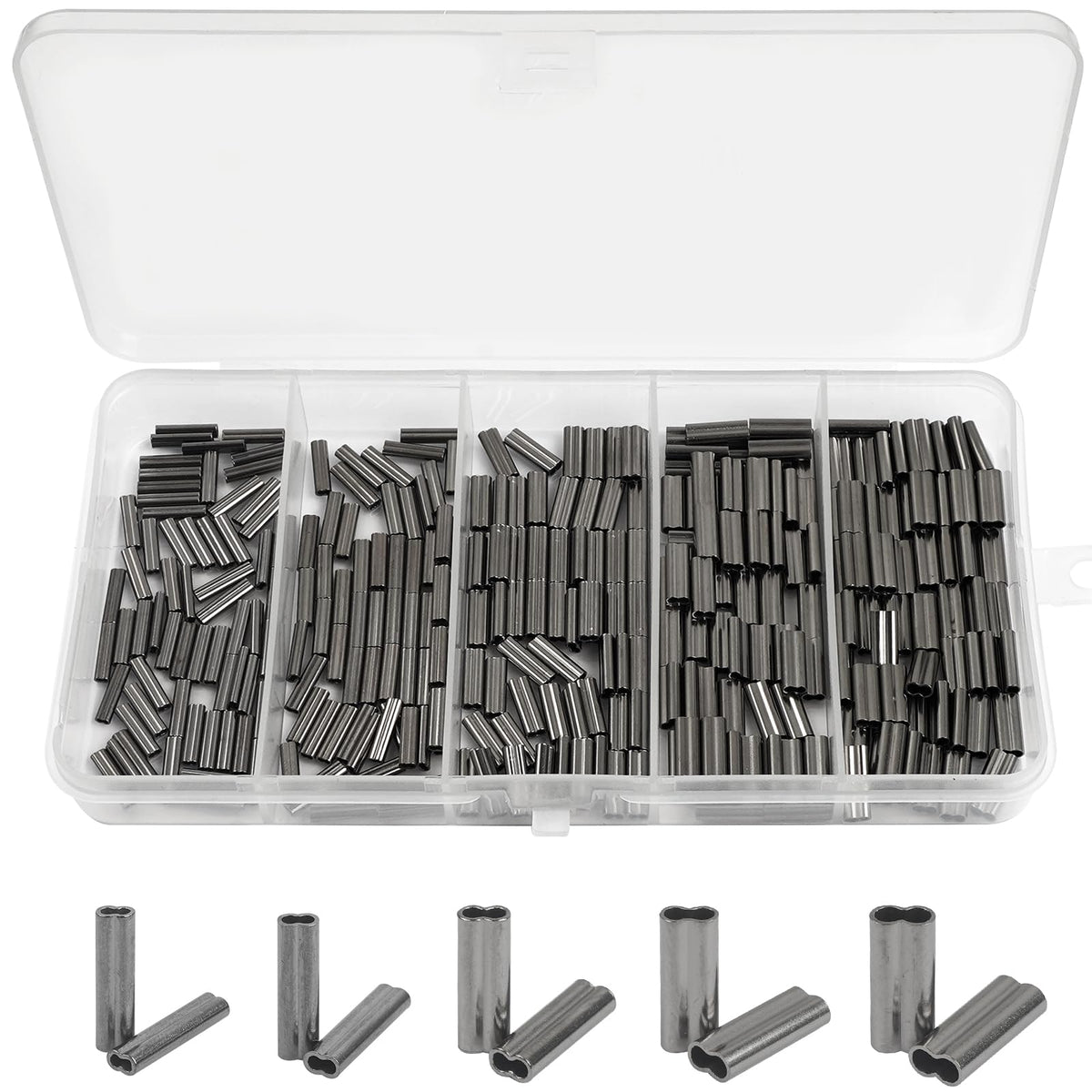 JSHANMEI 500pcs double barrel crimp sleeves kit in a storage box
