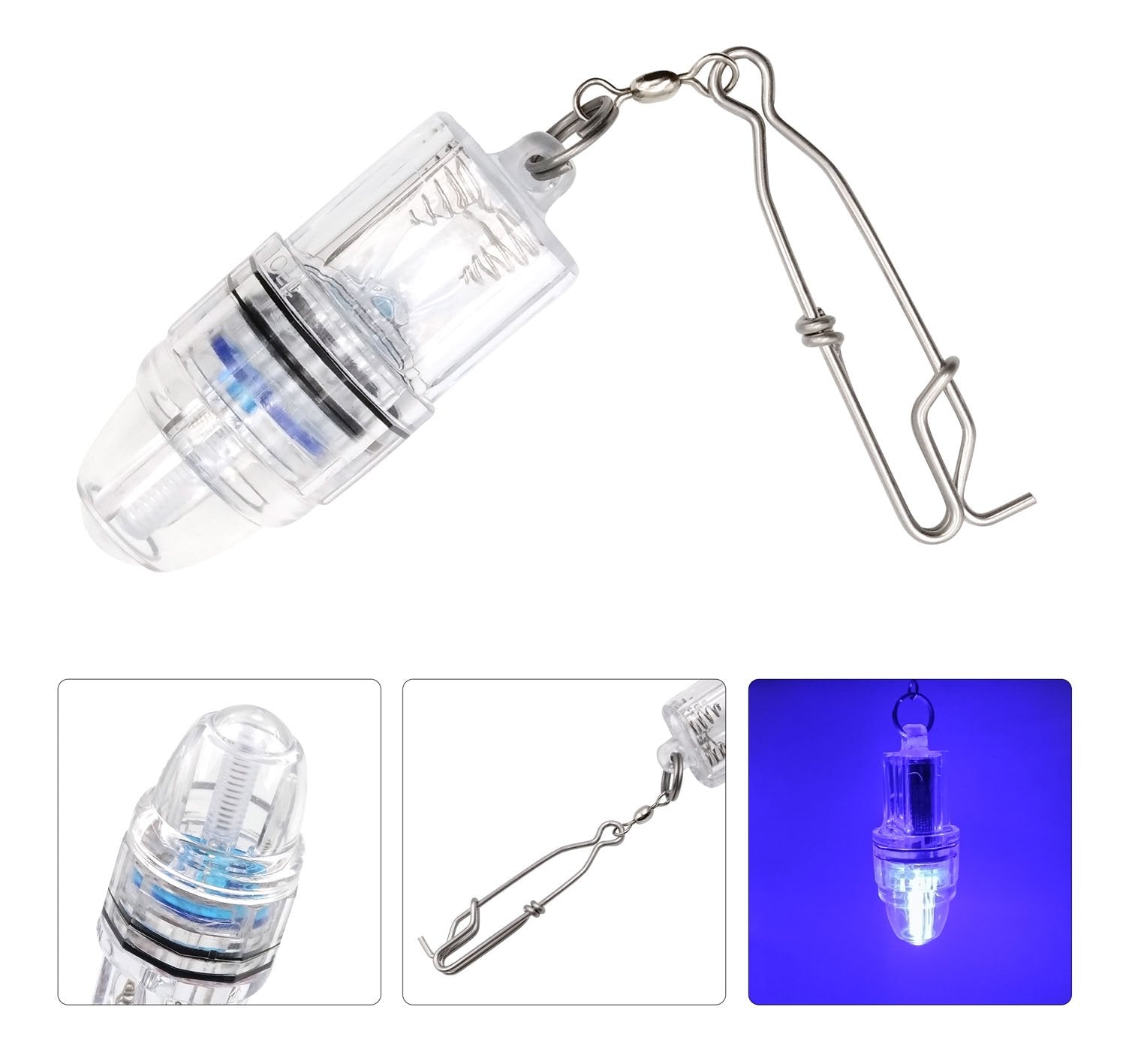 Bright green fishing light attracting squid and tuna underwater