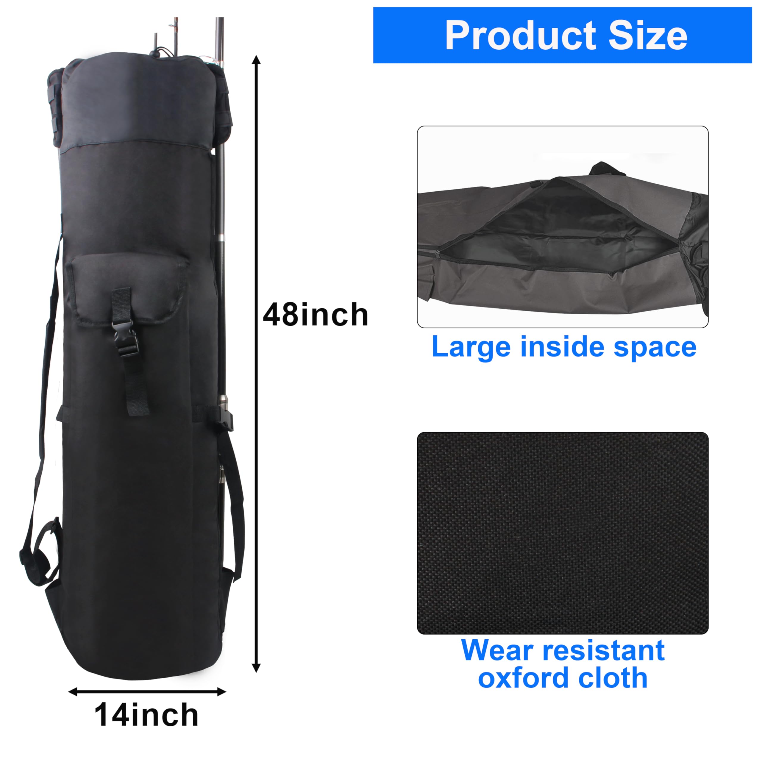 Exterior view showing external rod holders on the bag