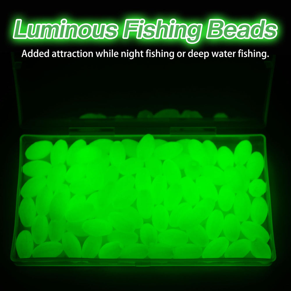 Close-up of green oval luminous fishing beads