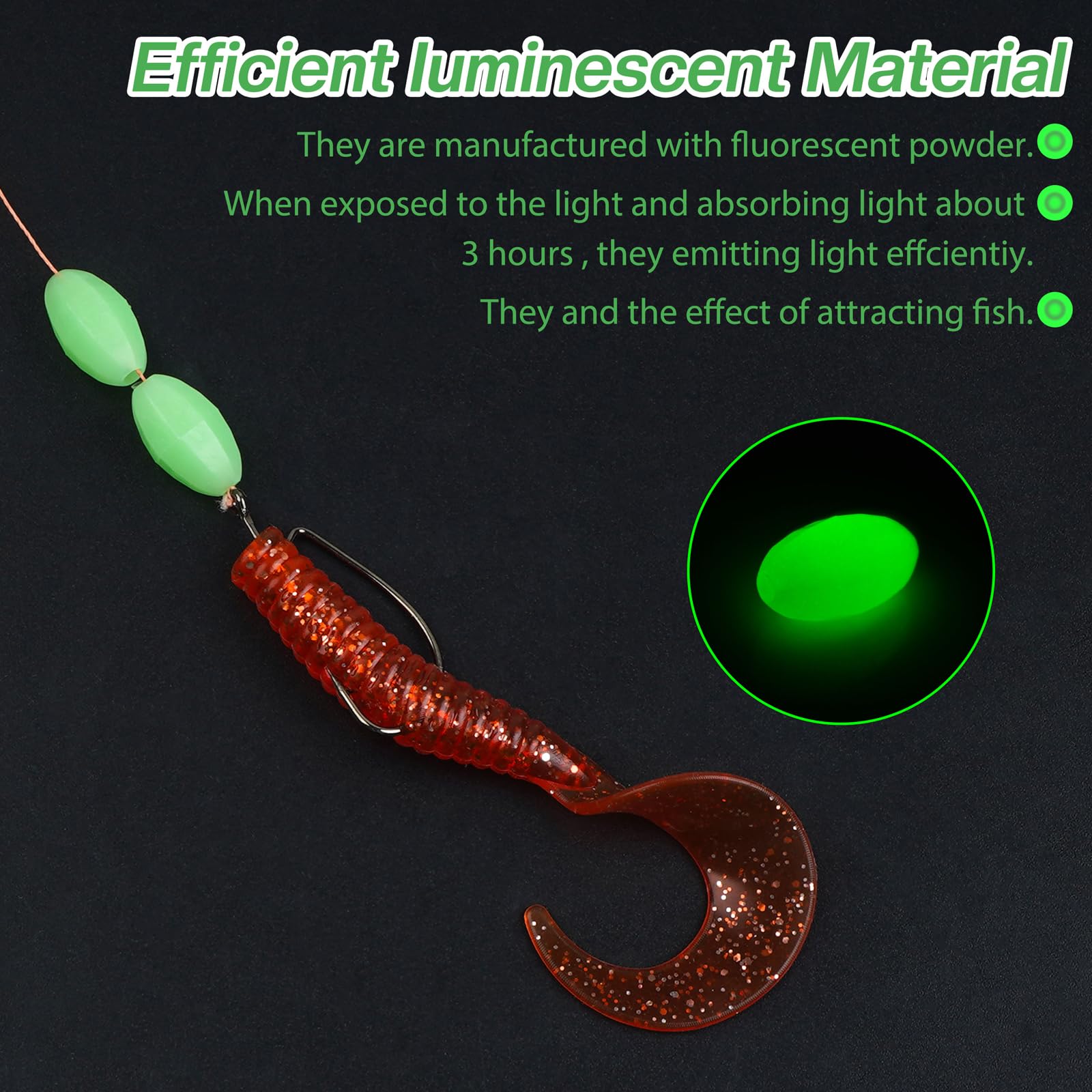 Glow beads attached to lure for night fishing