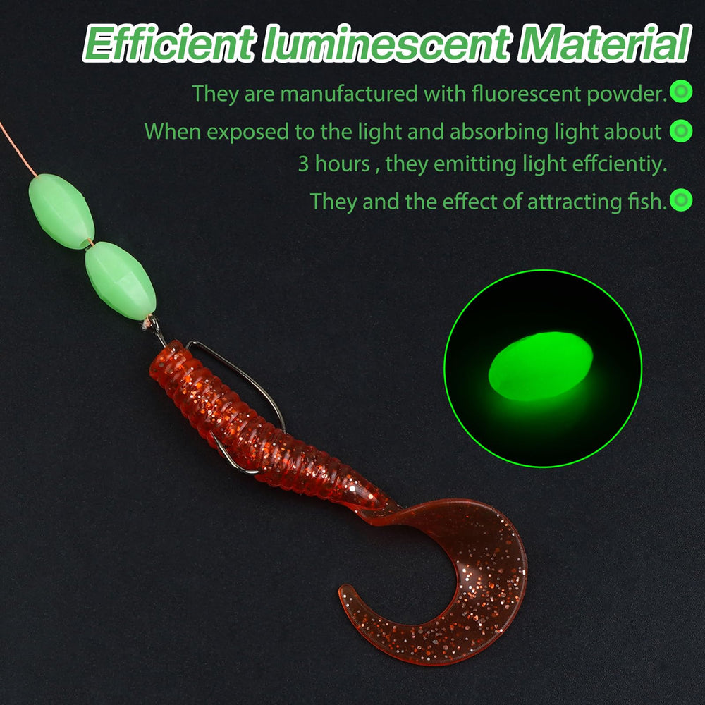 Glow beads attached to lure for night fishing