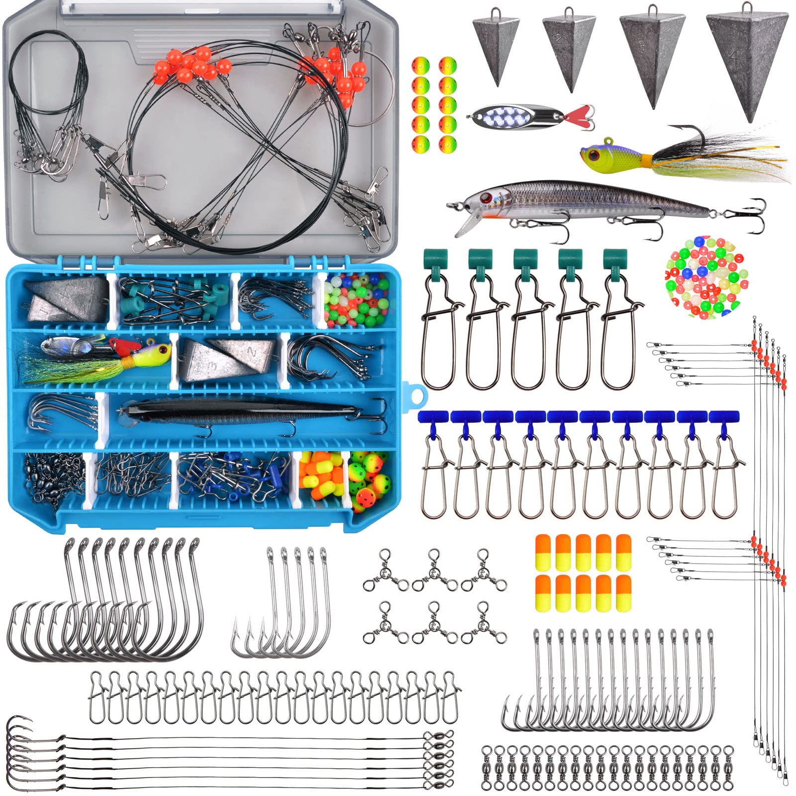 JSHANMEI Surf Fishing Kit front view shows a complete saltwater tackle setup for versatile rigs