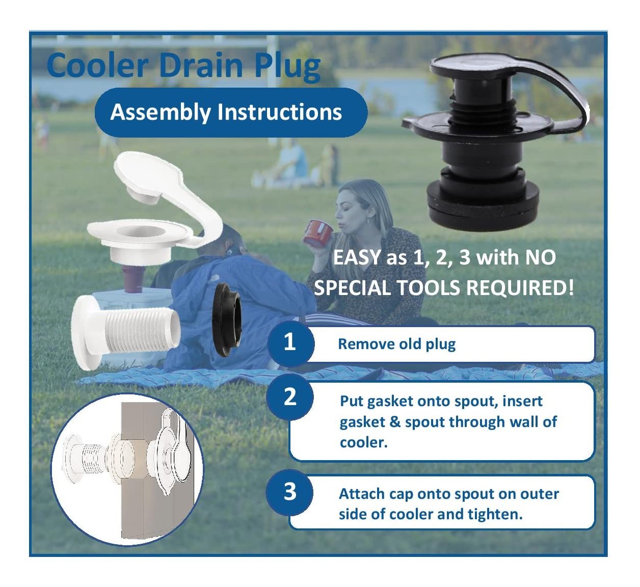 JSP Manufacturing 1.5-inch shaft drain plug kit compatible with Coleman Xtreme coolers