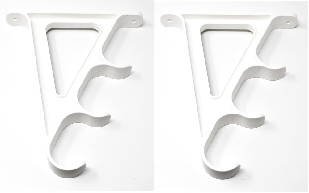 JSP Manufacturing wall rack with two arms on white wall for pole organization.