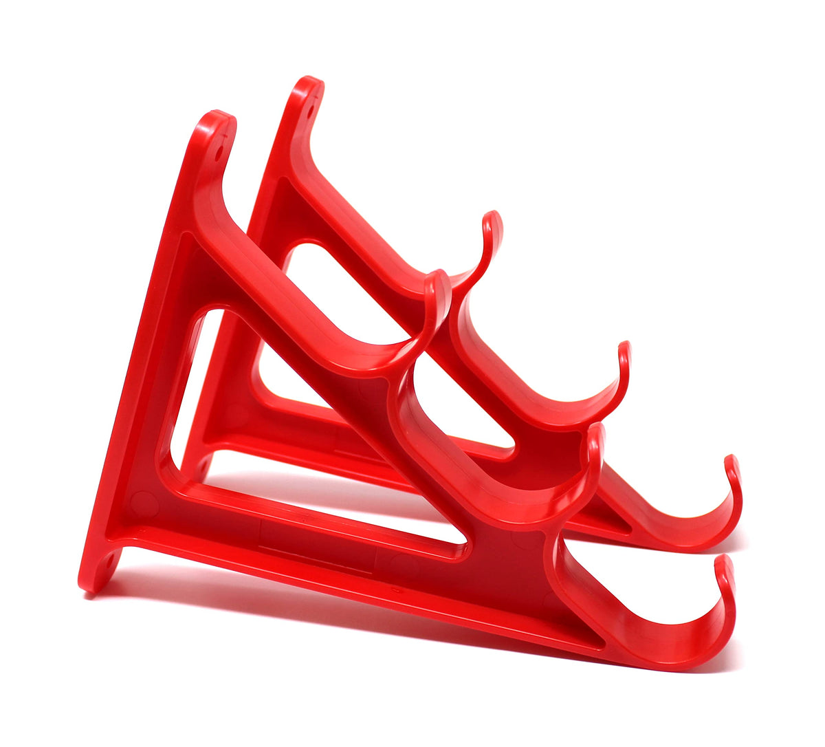 JSP Manufacturing red horizontal rod wall rack with two arms keeps gear organized