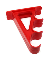 Close-up of triangle arm design on JSP rack for stable storage