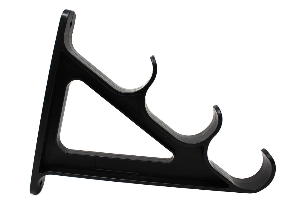 JSP Manufacturing wall rack on the wall holding three rods for easy access.