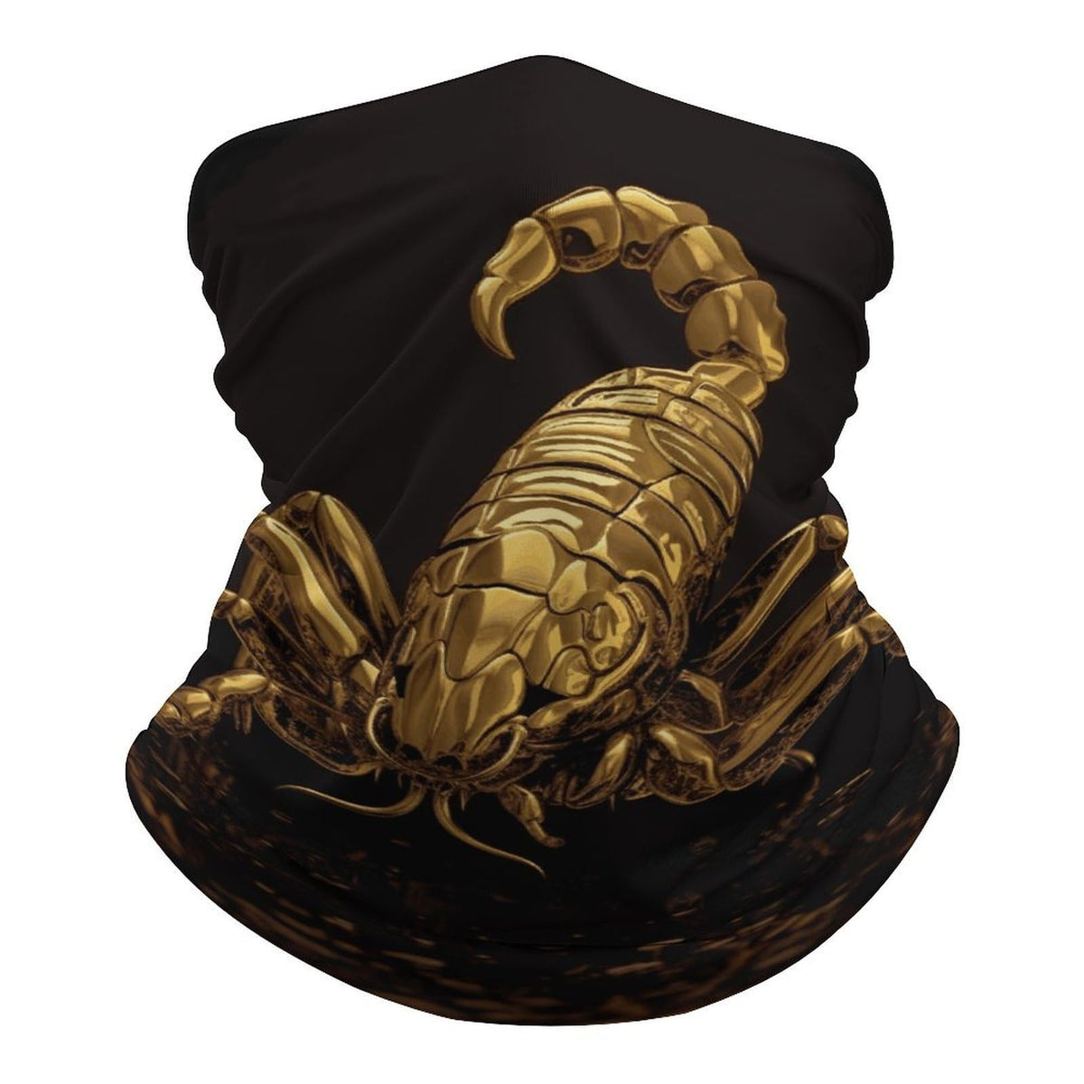 JTKBNVM Gold Scorpion balaclava close-up with UV protection and breathable fabric.