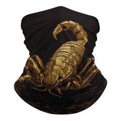 JTKBNVM Gold Scorpion balaclava close-up with UV protection and breathable fabric.