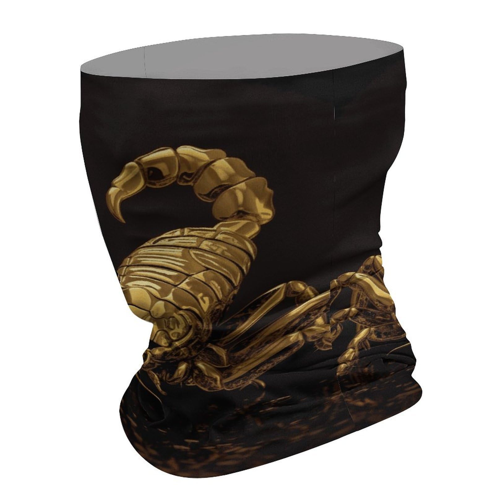 JTKBNVM Gold Scorpion face cover in action for wind resistance and comfort.