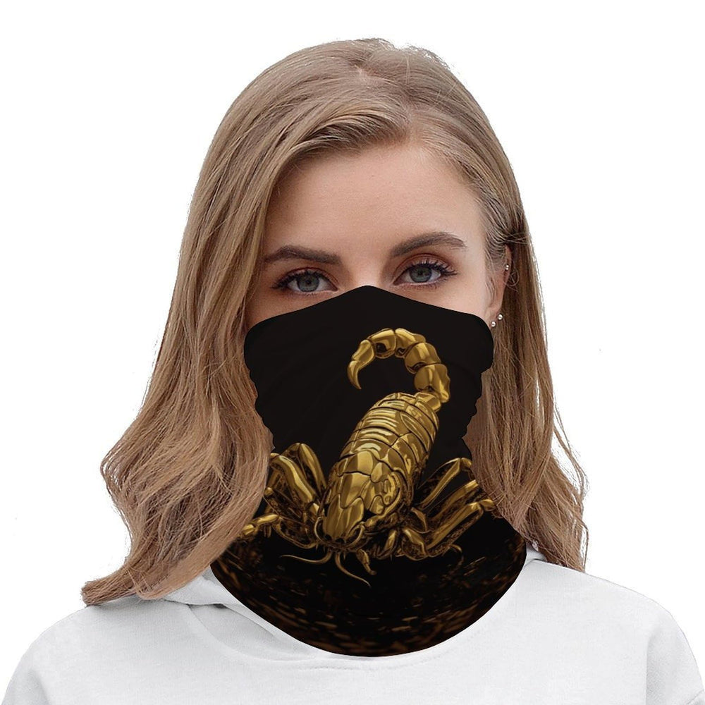 JTKBNVM Gold Scorpion mask used for skiing with UV sun protection.