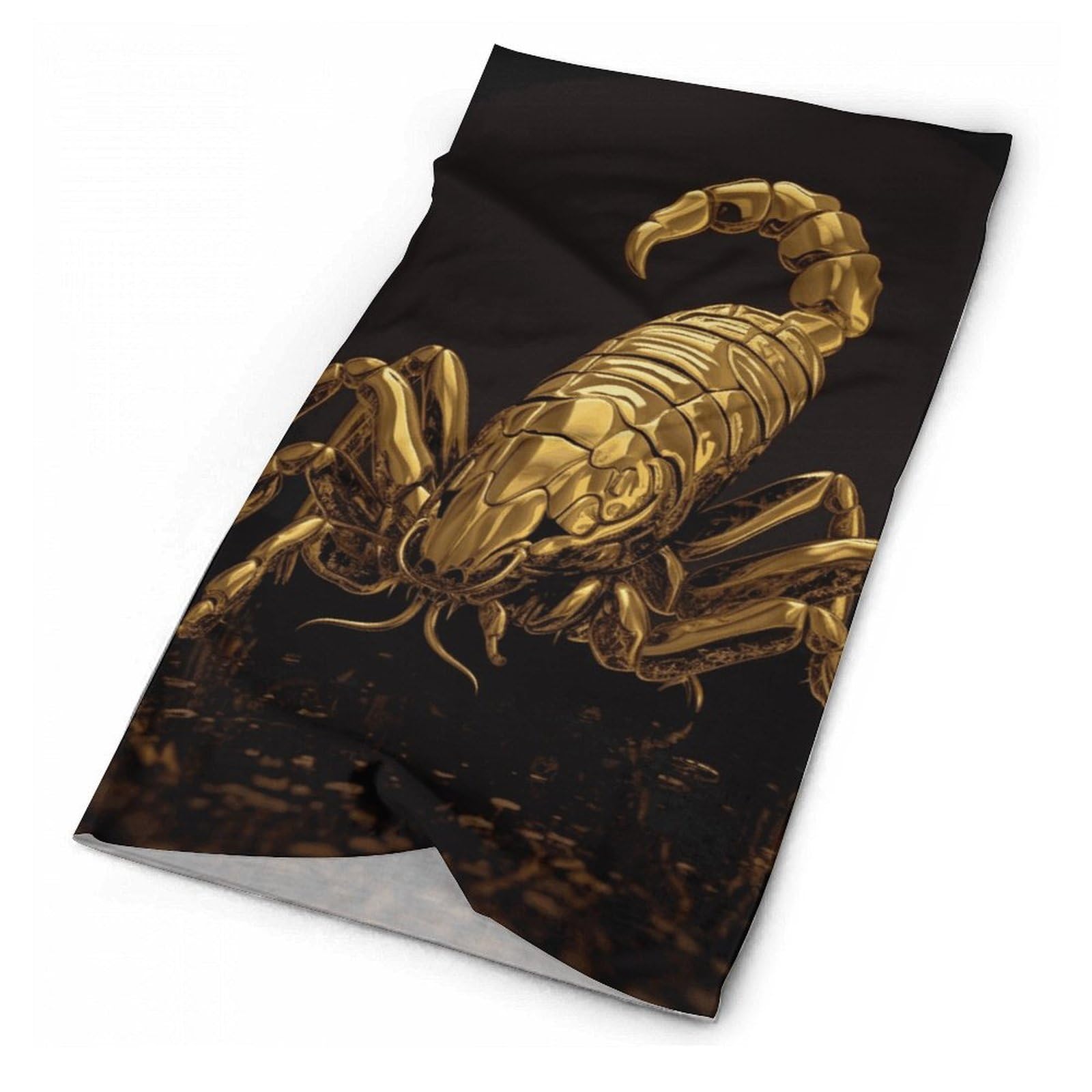 JTKBNVM Gold Scorpion neck gaiter showing seamless edges and quick-dry material.