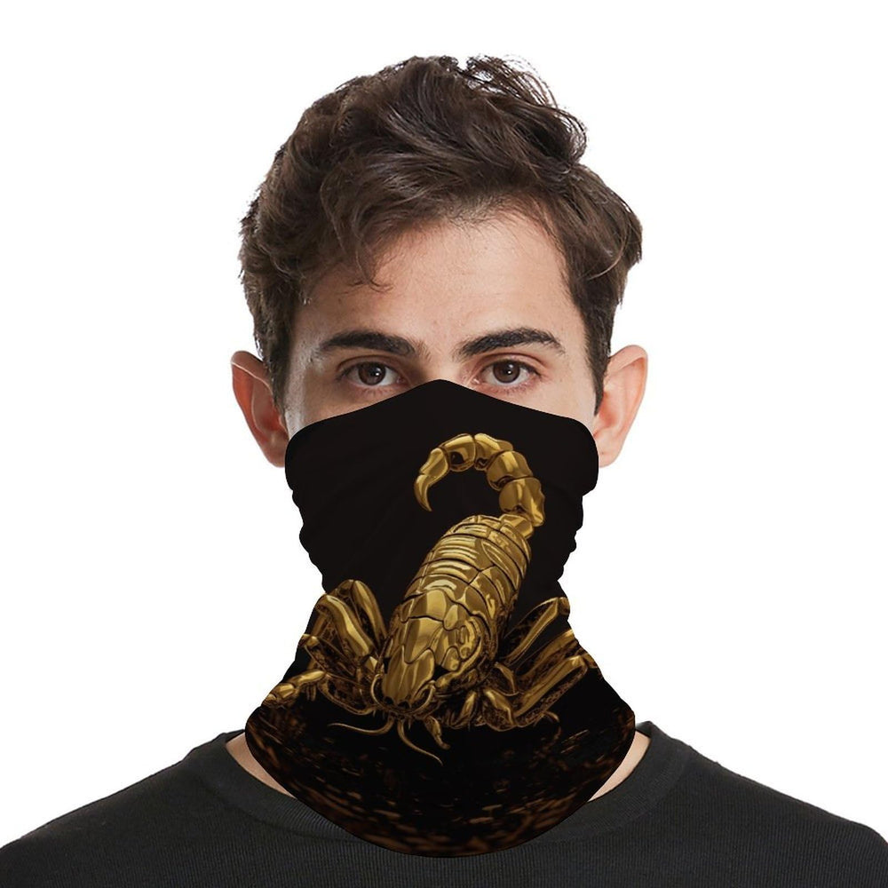 JTKBNVM Gold Scorpion 4-way stretch mask fits securely during activities.