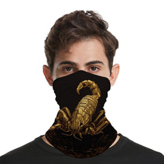 JTKBNVM Gold Scorpion 4-way stretch mask fits securely during activities.