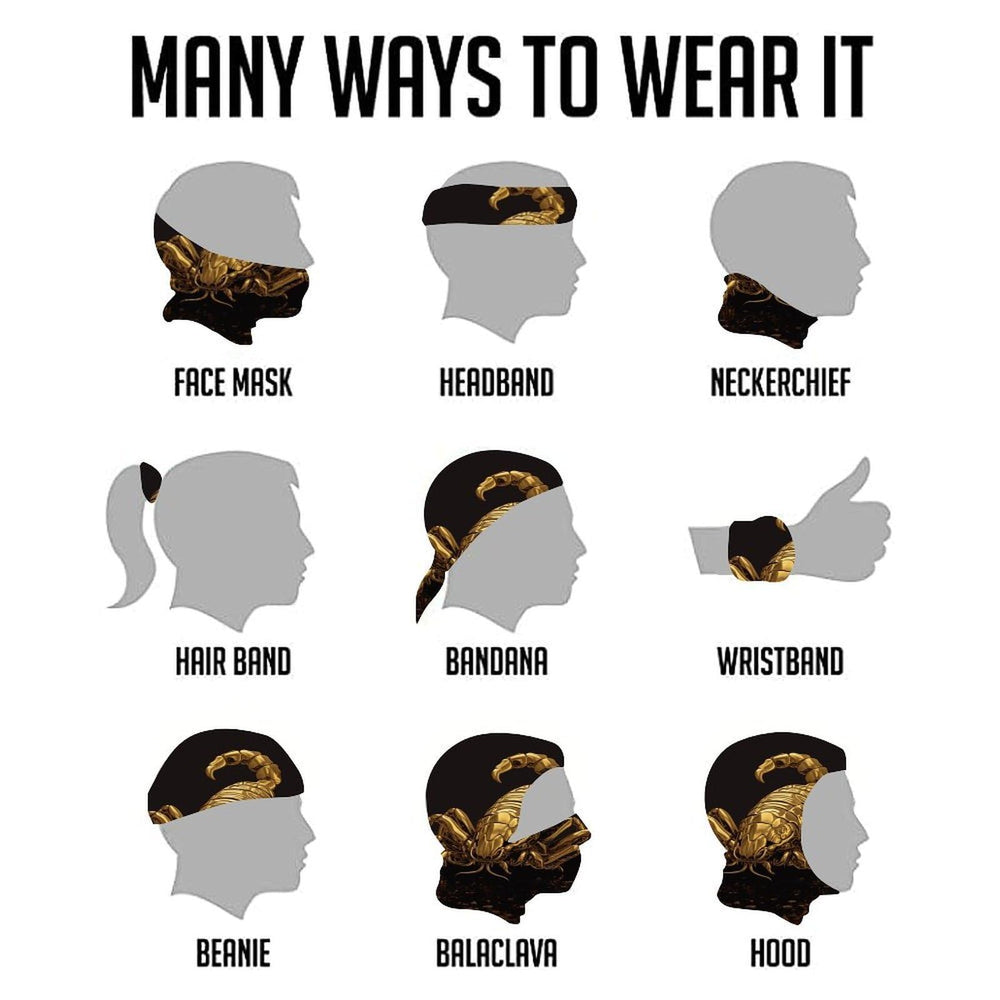 JTKBNVM Gold Scorpion face cover reduces sweat with moisture-wicking fabric.