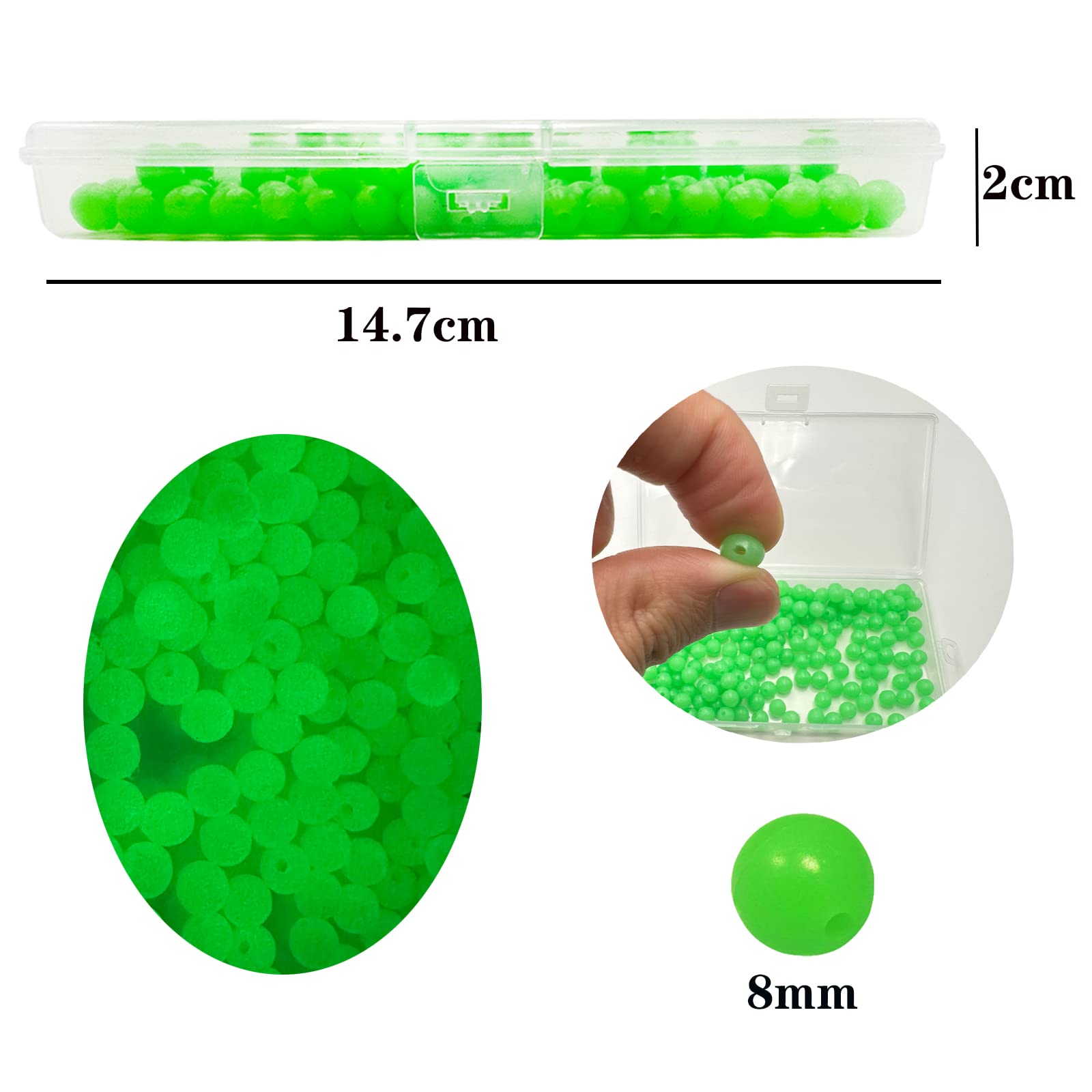 Green boxed packaging for easy storage of fishing beads