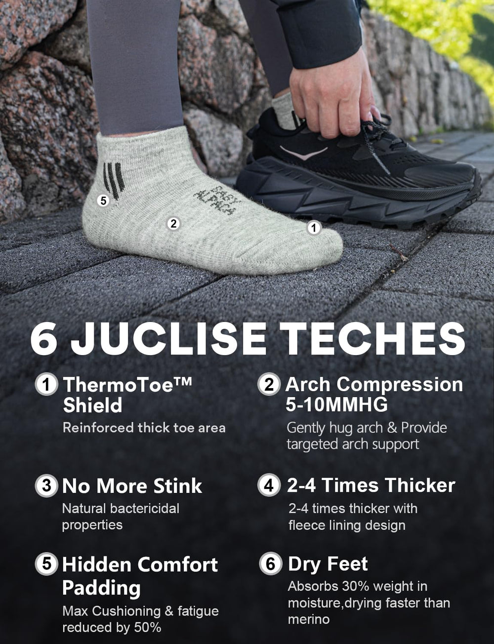 Juclise Alpaca Wool Ankle Socks two-pair pack for versatile daily wear.