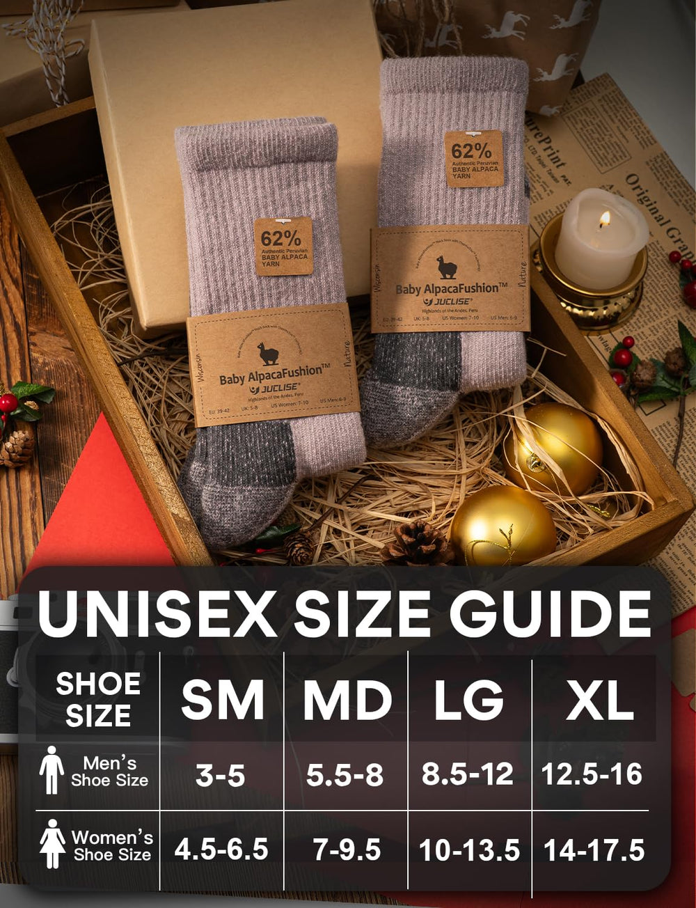 Juclise Alpaca Wool Hiking Socks thermal top view showing fleece lining for dry feet.