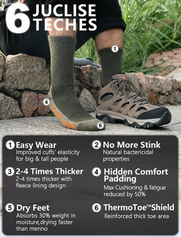 Juclise Alpaca Wool Hiking Socks moisture-wicking dries feet and feels fresh.