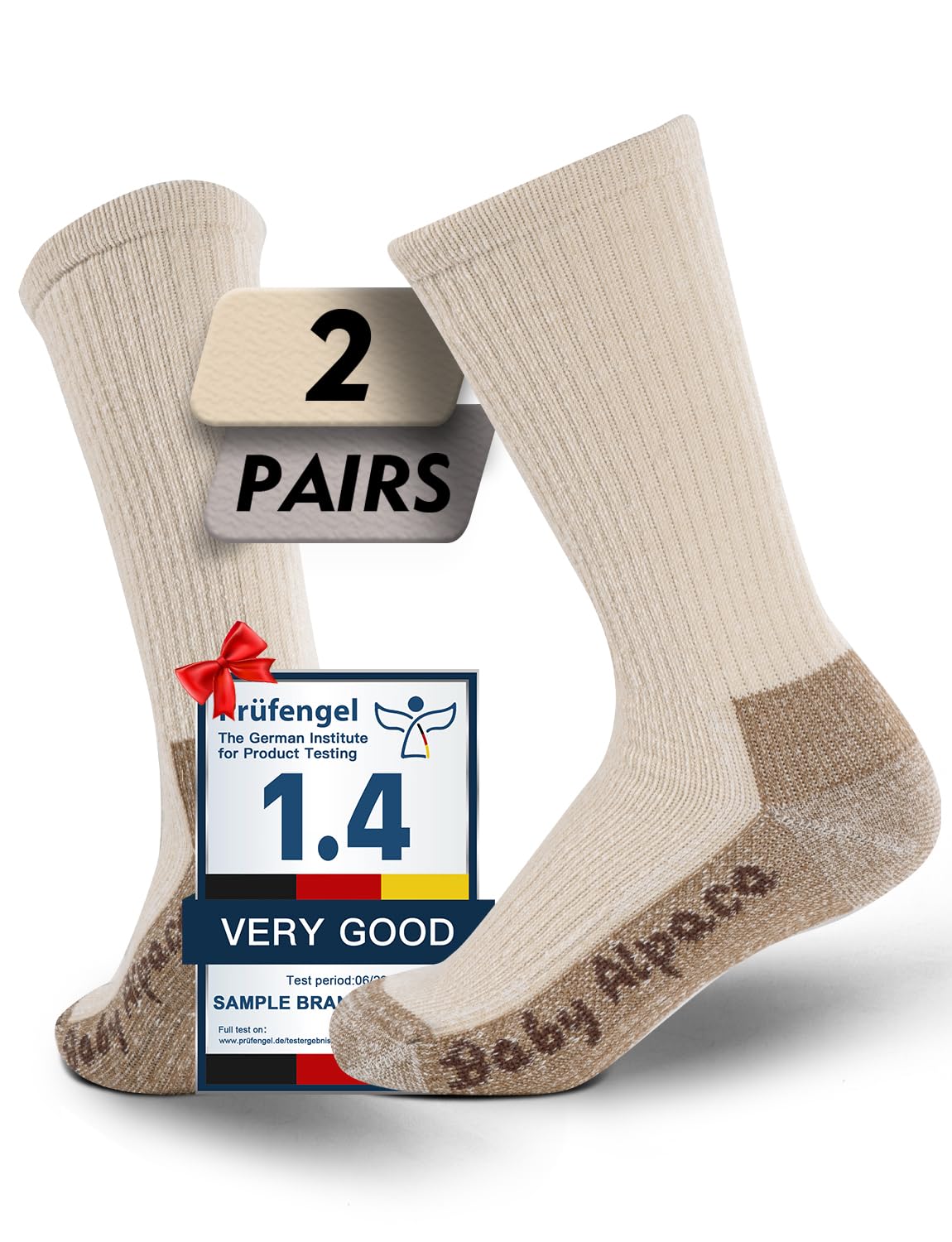 Juclise Alpaca Wool Warm Hiking Socks beige-s pack-front view shows comfortable fit for cold hikes