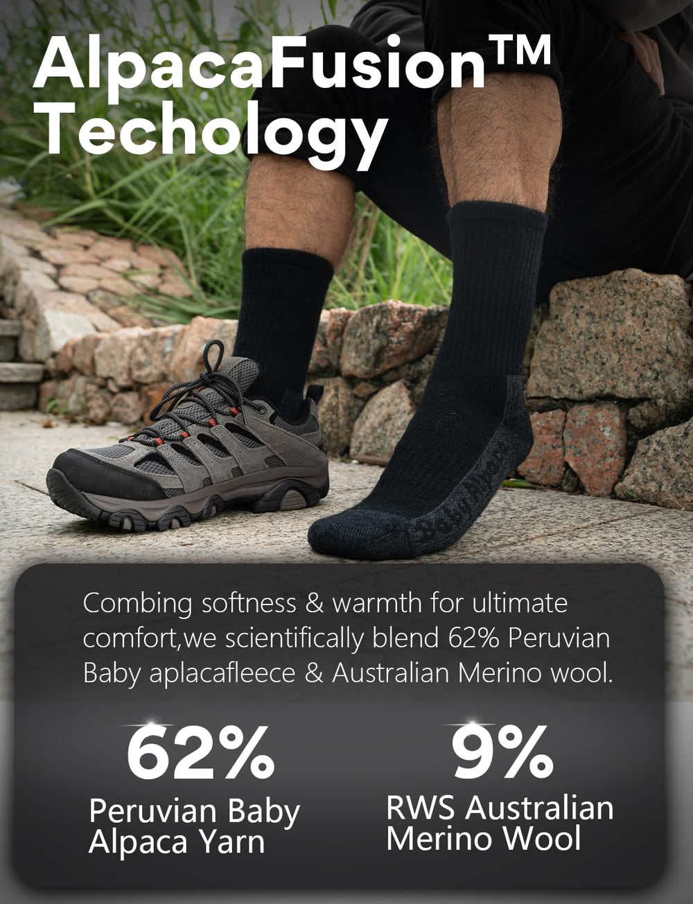 Juclise Alpaca Wool Warm Hiking Socks cushioned footbed demonstrates anti blister comfort on trails