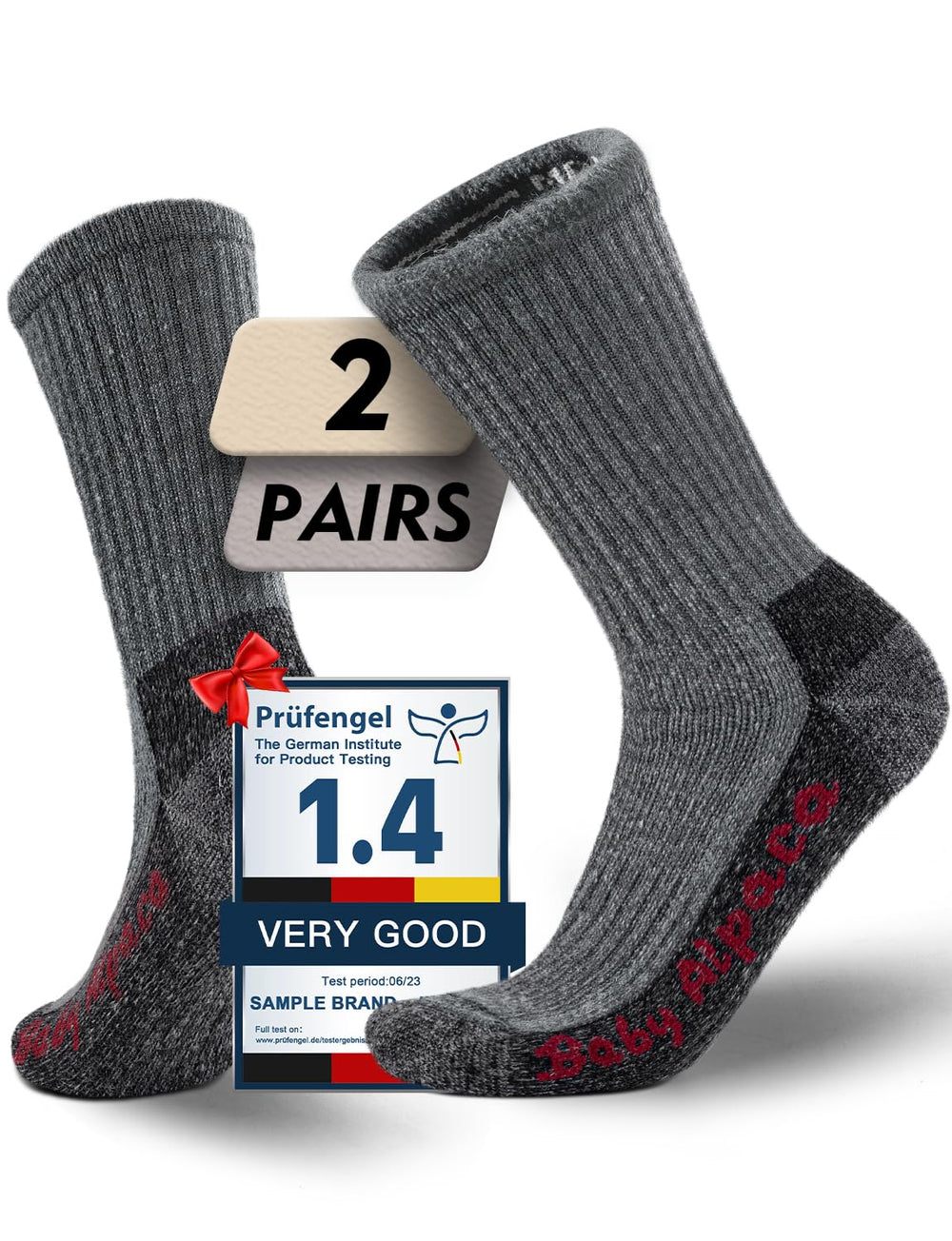 Juclise Alpaca Wool Warm Hiking Socks front view shows plush fleece for all-day warmth