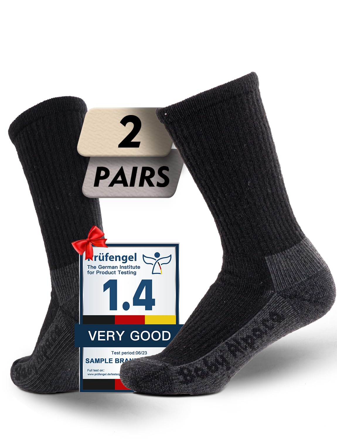 Juclise Alpaca Wool Warm Hiking Socks front view highlight soft, cushioned comfort for long treks