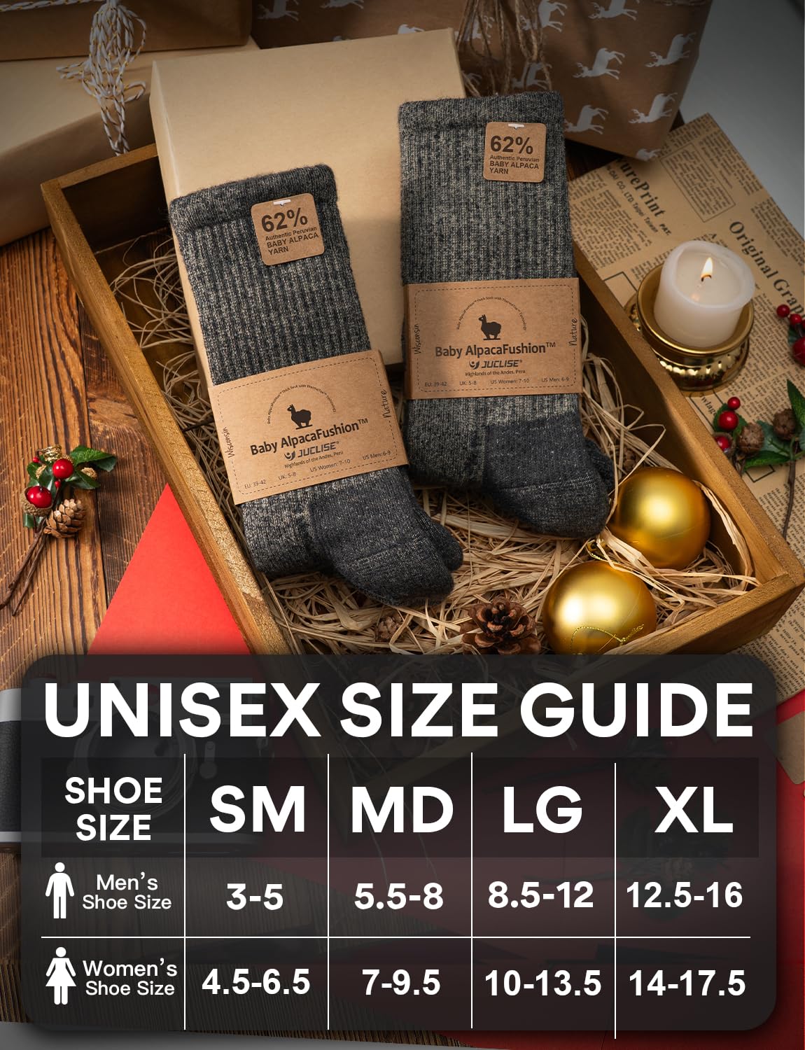 Juclise alpaca wool warm hiking socks closeup fabric weave highlights ultra-soft insulation