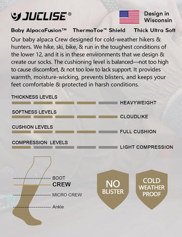 Juclise alpaca wool warm hiking socks wide-calf fit ensures comfortable all-day wear