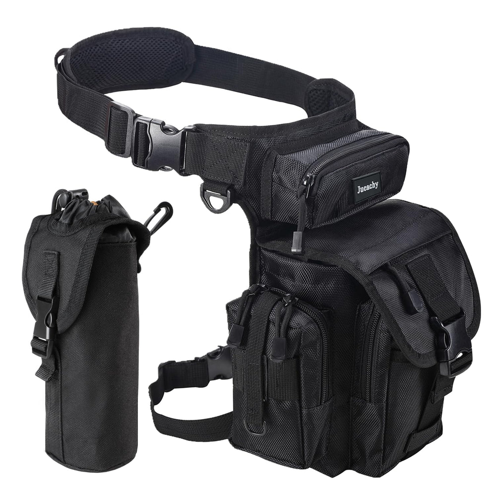 Jueachy Drop Leg Bag front view highlights durable nylon for rugged outdoor use.