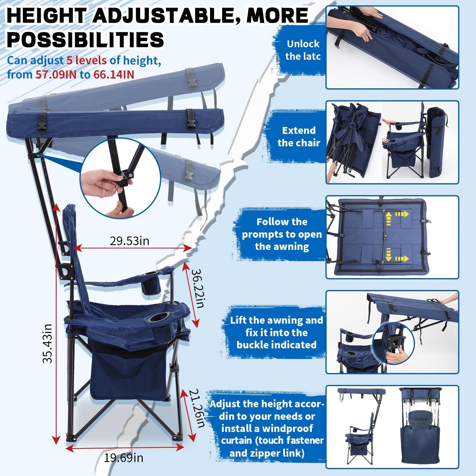 Juexica camping chair with removable curtains ready for privacy or wind shelter.