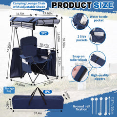 Juexica camping chair with canopy shade extended for full sun protection.