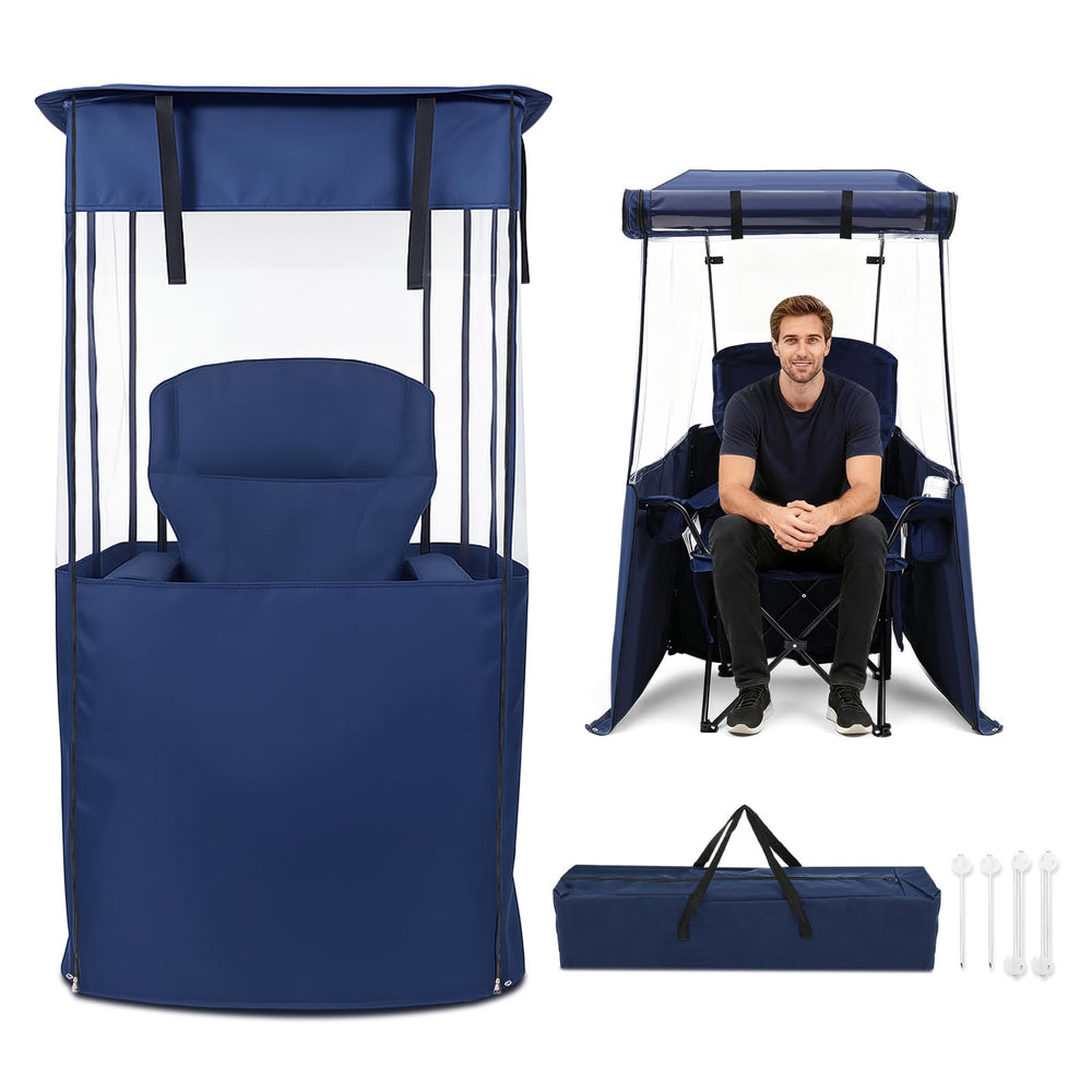 Juexica camping chair with canopy shade folded for easy transport and storage.