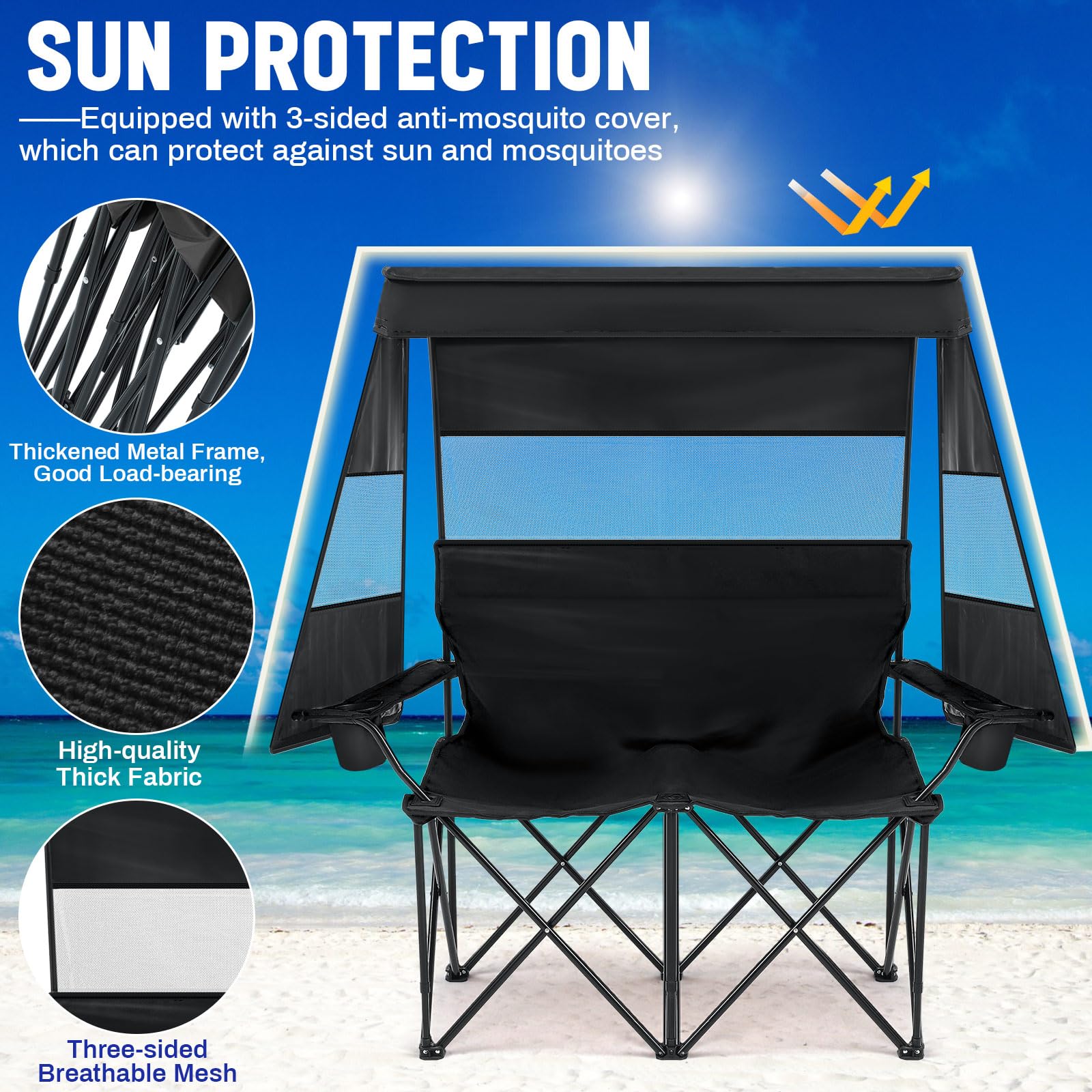 Juexica double beach chair folded for compact carrying