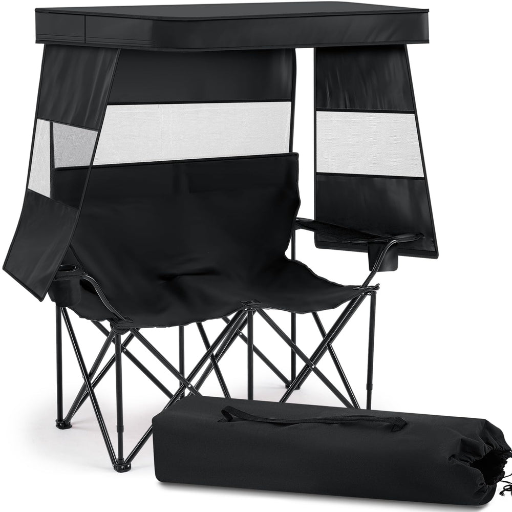 Juexica double beach chair left view with canopy for sun protection