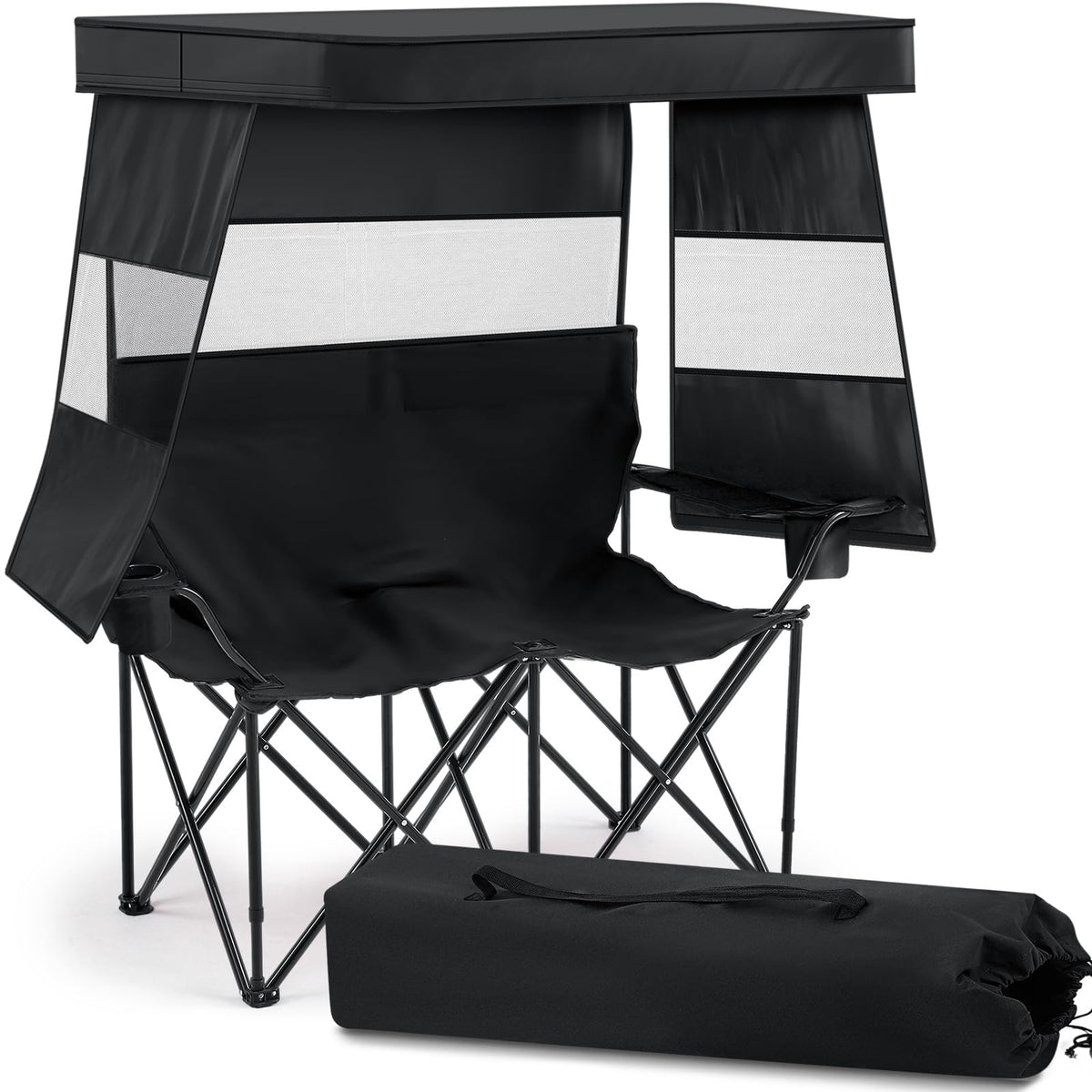 Juexica double beach chair left view with canopy for sun protection