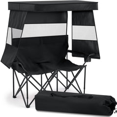Juexica double beach chair left view with canopy for sun protection