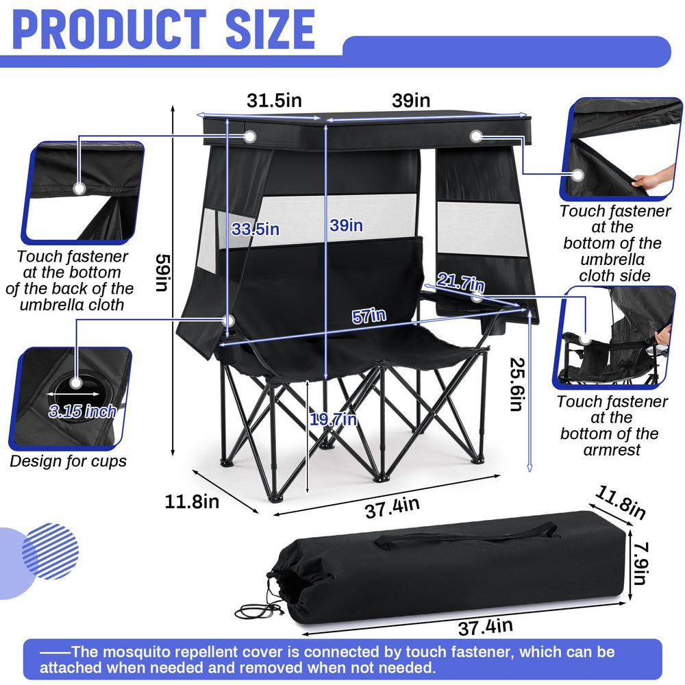 Juexica double beach chair right view showing side shade panels